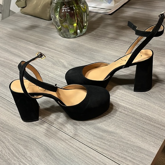 Jessica Simpson suede ankle strap platform heels. Worn 1 time. Great for holiday - Picture 5 of 5